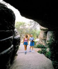 Visitors entering the cave